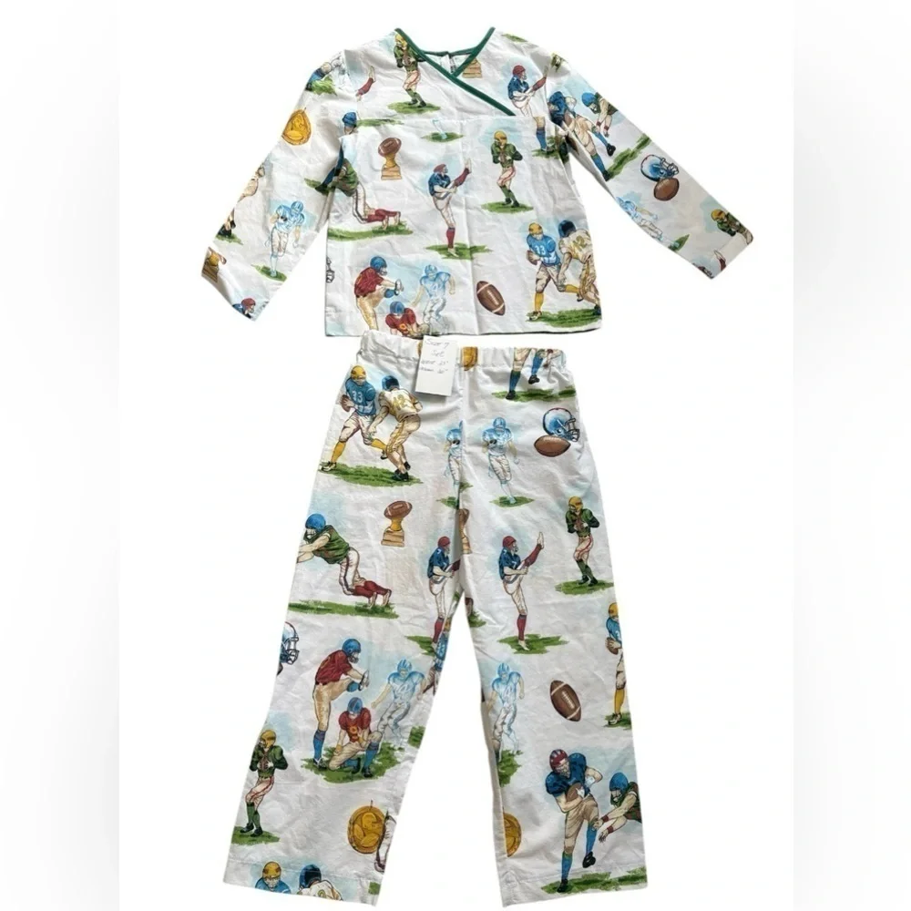 Vintage Boys Pajama Set Handmade Football Print size 7
